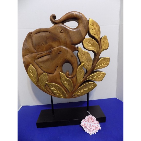 NEW Wood Carved Elephants Statue Sculptures Thai Zen Home Decor - Picture 4 of 5